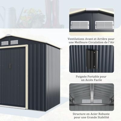 Abri de Jardin en Métal avec Portes Coulissantes 213 x 127 x 195 cm, 2.7m² Gris
