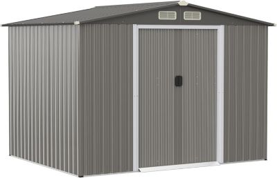 Abri de Jardin en Métal avec Portes Coulissantes 260 x 207 x 181cm, 5.4 m² Toit Gris Foncé