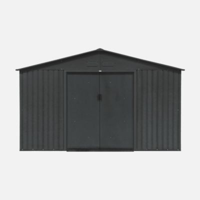 Abri de jardin en métal - Boulonnais - 10.85m² gris anthracite et blanc - Cabane à outils avec deux portes coulissantes. kit de