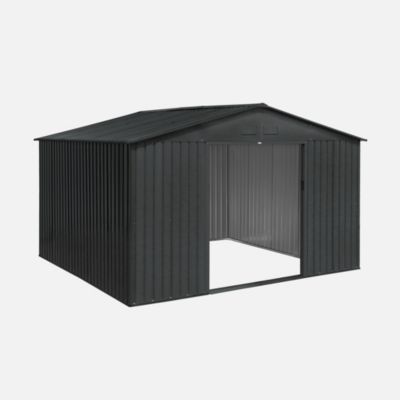 Abri de jardin en métal - Boulonnais - 10.85m² gris anthracite et blanc - Cabane à outils avec deux portes coulissantes. kit de