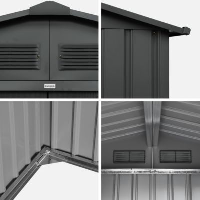 Abri de jardin en métal - Boulonnais - 10.85m² gris anthracite et blanc - Cabane à outils avec deux portes coulissantes. kit de