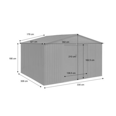 Abri de jardin en métal - Boulonnais - 10.85m² gris anthracite et blanc - Cabane à outils avec deux portes coulissantes. kit de