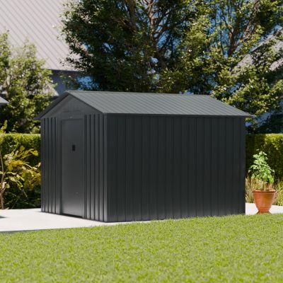 Abri de jardin en métal - Calaisis - 7.06m² gris anthracite - Cabane à outils avec deux portes coulissantes. kit de fixation sol