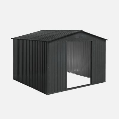 Abri de jardin en métal - Calaisis - 7.06m² gris anthracite - Cabane à outils avec deux portes coulissantes. kit de fixation sol
