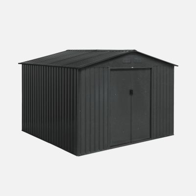 Abri de jardin en métal - Calaisis - 7.06m² gris anthracite - Cabane à outils avec deux portes coulissantes. kit de fixation sol