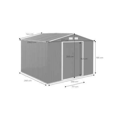 Abri de jardin en métal - Calaisis - 7.06m² gris anthracite - Cabane à outils avec deux portes coulissantes. kit de fixation sol