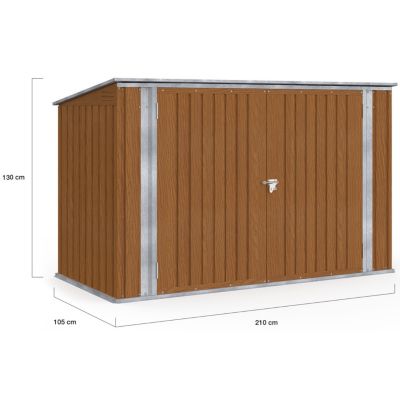 Abri de jardin en métal effet bois verrouillable multi-rangement pour stockage vélos, outils, poubelles