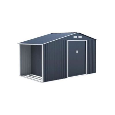 Abri de jardin en métal et abri bûches 6,53 m² - 342 x 191 x 202 cm - SOLIS - Kit d'ancrage inclus, 2 portes coulissantes - G