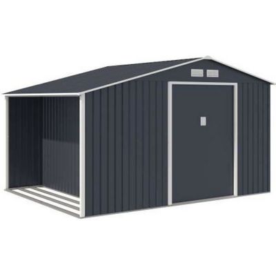 Abri de jardin en métal et abri bûches 8,72 m - 342 x 255 x 202 - NOVA - Kit d'ancrage inclus, 2 portes coulissantes - Gris