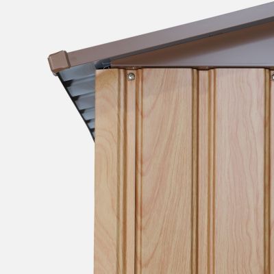 Abri de jardin en métal - FERRAIN 5.29m² couleur chêne - Cabane à outils avec deux grandes portes coulissantes. kit de fixation