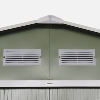 Abri de jardin en métal - FERRAIN 5.29m² vert et blanc - Cabane à outils avec deux grandes portes coulissantes. kit de fixation