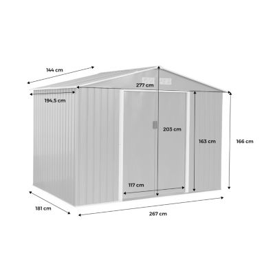 Abri de jardin en métal - FERRAIN 5.29m² vert et blanc - Cabane à outils avec deux grandes portes coulissantes. kit de fixation