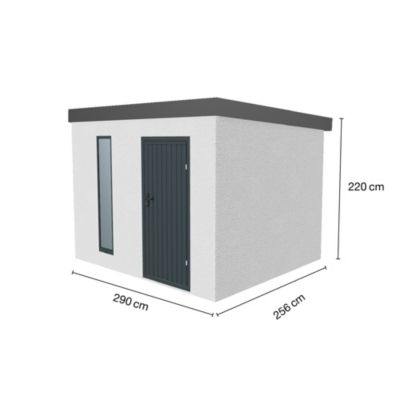 Abri de jardin en métal finition crépi 2900 x 2560 mm blanc