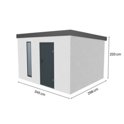 Abri de jardin en métal finition crépi 3450 x 2980 mm blanc