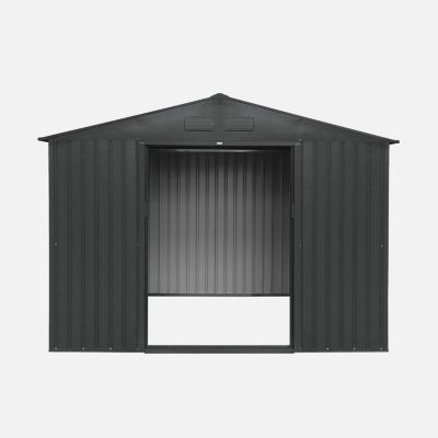 Abri de jardin en métal - FLANDRES 8.84m² gris anthracite - Cabane à outils avec deux grandes portes coulissantes. kit de fixation