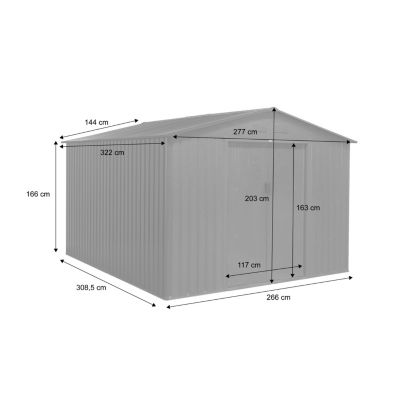 Abri de jardin en métal - FLANDRES 8.84m² gris anthracite - Cabane à outils avec deux grandes portes coulissantes. kit de fixation