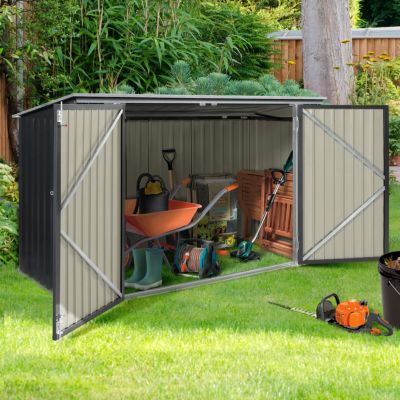 Abri de jardin en métal gris anthracite verrouillable multi-rangement pour stockage vélos, outils, poubelles