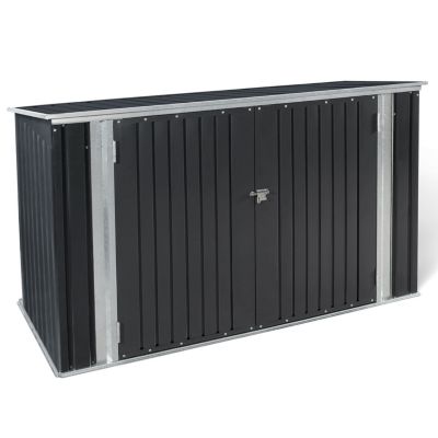 Abri de jardin en métal gris anthracite verrouillable multi-rangement pour stockage vélos, outils, poubelles