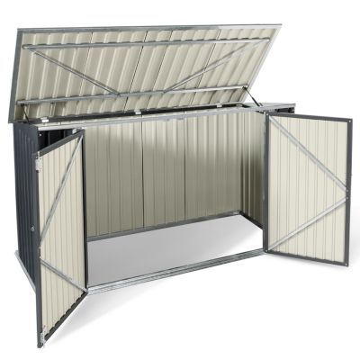 Abri de jardin en métal gris anthracite verrouillable multi-rangement pour stockage vélos, outils, poubelles