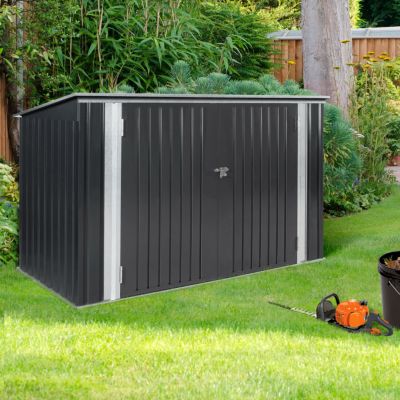 Abri de jardin en métal gris anthracite verrouillable multi-rangement pour stockage vélos, outils, poubelles