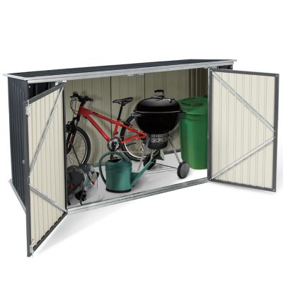 Abri de jardin en métal gris anthracite verrouillable multi-rangement pour stockage vélos, outils, poubelles