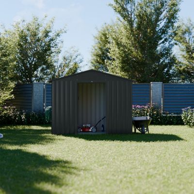 Abri de jardin en métal - Houtland. 2.71 m² anthracite - Cabane à outils avec double portes coulissantes. kit de fixation sol