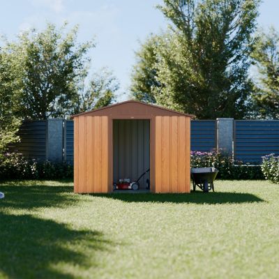 Abri de jardin en métal - Houtland. 2.71 m² chêne - Cabane à outils avec double portes coulissantes. kit de fixation sol inclus. L
