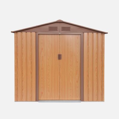 Abri de jardin en métal - Houtland. 2.71 m² chêne - Cabane à outils avec double portes coulissantes. kit de fixation sol inclus. L