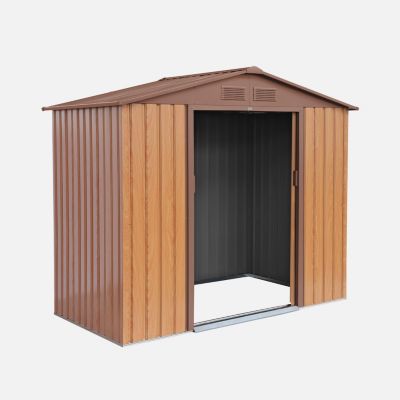 Abri de jardin en métal - Houtland. 2.71 m² chêne - Cabane à outils avec double portes coulissantes. kit de fixation sol inclus. L