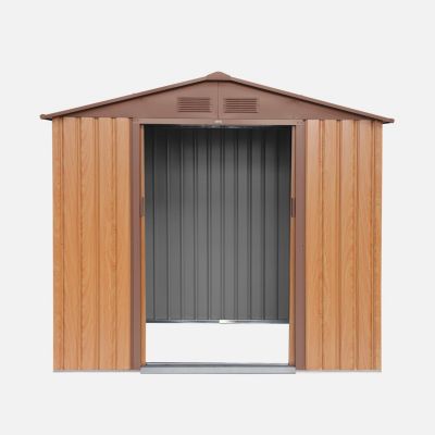 Abri de jardin en métal - Houtland. 2.71 m² chêne - Cabane à outils avec double portes coulissantes. kit de fixation sol inclus. L