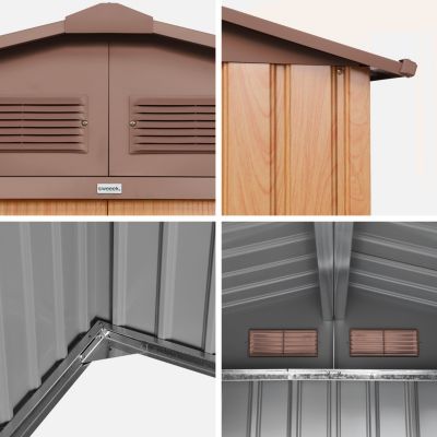 Abri de jardin en métal - Houtland. 2.71 m² chêne - Cabane à outils avec double portes coulissantes. kit de fixation sol inclus. L