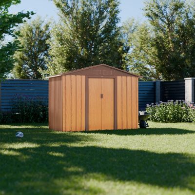 Abri de jardin en métal - Houtland. 2.71 m² chêne - Cabane à outils avec double portes coulissantes. kit de fixation sol inclus. L