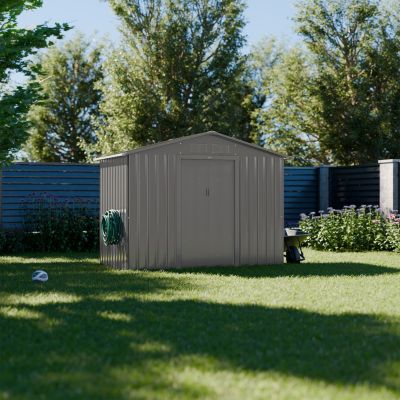 Abri de jardin en métal - Houtland. 2.71 m² taupe - Cabane à outils avec double portes coulissantes. kit de fixation sol inclus. L