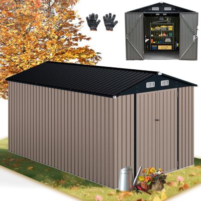 Abri de Jardin en Métal pour Outils, 362 x 236 x 197 CM,avec 2 Porte, Serrure et Fenêtre de Ventilation, pour Jardin, Patio, Gris