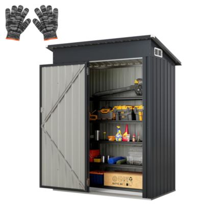 Abri de Jardin en Métal pour Outils avec Toit Incliné 150 x 88 x 185 CM avec Évant d'Aération Potre Fermable