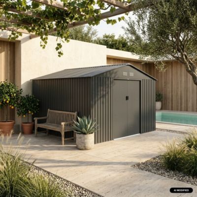 Abri de jardin en métal - Slack - 12.99 m² anthracite - Deux portes coulissantes. kit de fixation sol inclus. L 341 x 386 x 211cm