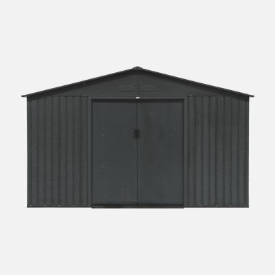 Abri de jardin en métal - Slack - 12.99 m² anthracite - Deux portes coulissantes. kit de fixation sol inclus. L 341 x 386 x 211cm