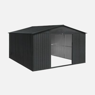 Abri de jardin en métal - Slack - 12.99 m² anthracite - Deux portes coulissantes. kit de fixation sol inclus. L 341 x 386 x 211cm