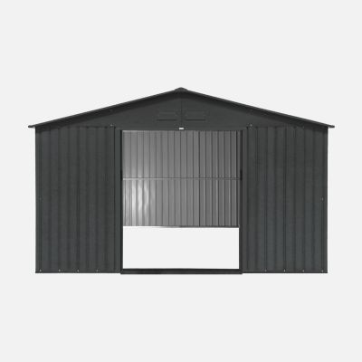 Abri de jardin en métal - Slack - 12.99 m² anthracite - Deux portes coulissantes. kit de fixation sol inclus. L 341 x 386 x 211cm