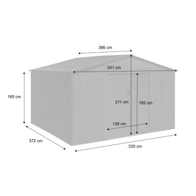 Abri de jardin en métal - Slack - 12.99 m² anthracite - Deux portes coulissantes. kit de fixation sol inclus. L 341 x 386 x 211cm
