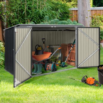 Abri de jardin en métal verrouillable multi-rangement pour stockage vélos, outils, poubelles