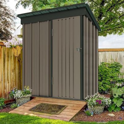 Abri de Jardin en Metal 162x92x180 cm Cabane Exterieure avec Toit Incline et Serrure Marron