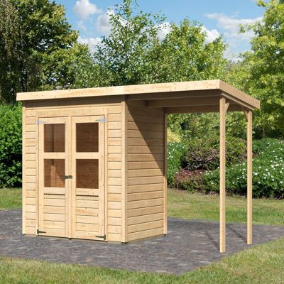 Abri de jardin en épicéa, madriers 14mm, 2,2m² avec appentis Karibu Merseburg 2 naturel