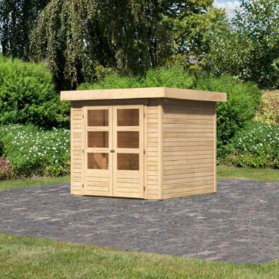 Abri de jardin en épicéa massif 4,62m² double porte vitrée naturel Karibu Askola 2
