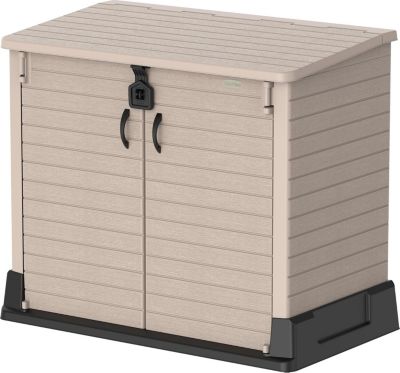 Abri de jardin en plastique 850 L, cache-poubelle, idéal pour outils, barbecues et 2 poubelles, 130 x 74 x 110 cm, taupe
