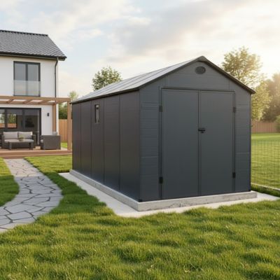 Abri de jardin en résine 11m² avec double porte et kit fondation - Jôbu Anthracite