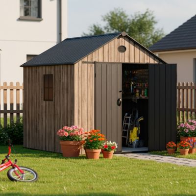Abri de jardin en résine 5,02 m² Oak O50 - Plancher inclus - Fenêtre latérale - Effet bois premium - Double porte large