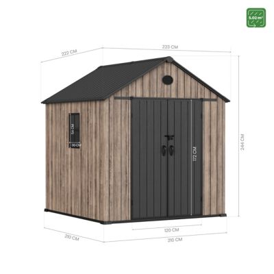 Abri de jardin en résine 5,02 m² Oak O50 - Plancher inclus - Fenêtre latérale - Effet bois premium - Double porte large