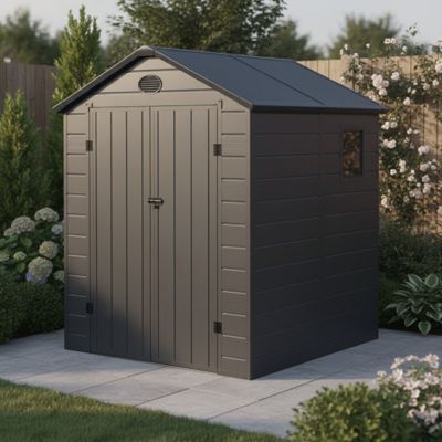 Abri de jardin en résine anthracite 3,65m² avec double porte et fenêtre - Jôbu