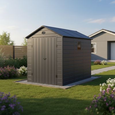 Abri de jardin en résine anthracite 5,32m² avec double porte et fenêtre - Jôbu
